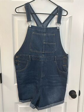 NWT MEROKEETY Dark Wash Denim Short Overalls Romper – Size L